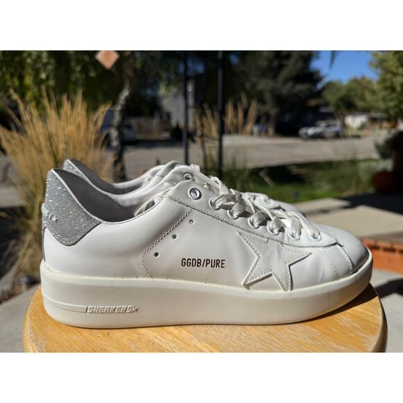 Golden Goose Pure Star White With Silver Glitter Tab Women size 38 US 8 - Picture 2 of 11